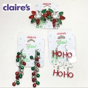 (3) Pairs Claire’s Festive Christmas Holiday Dangle Earrings